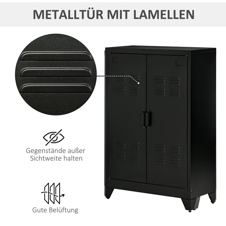 Arkivskab metalskab multifunktionelt skab med magnetisk lameller dobbeltdør justerbar hylde kontorskab opbevaringsskab til hjemmekontor stue 75 x 33 x 110 cm sort