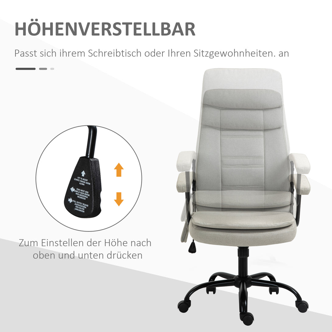 Kontorstol massage højdejusterbar executive chair gaming chair med massagefunktion, ergonomisk drejestol massagestol lændemassage hørfornemmelse beige 63 x 70 x 112-121 cm