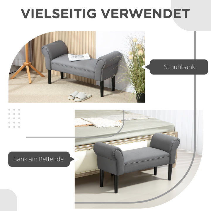 Bænk, sengebænk, robust konstruktion, blød polstring, 102x36x51 cm, grå