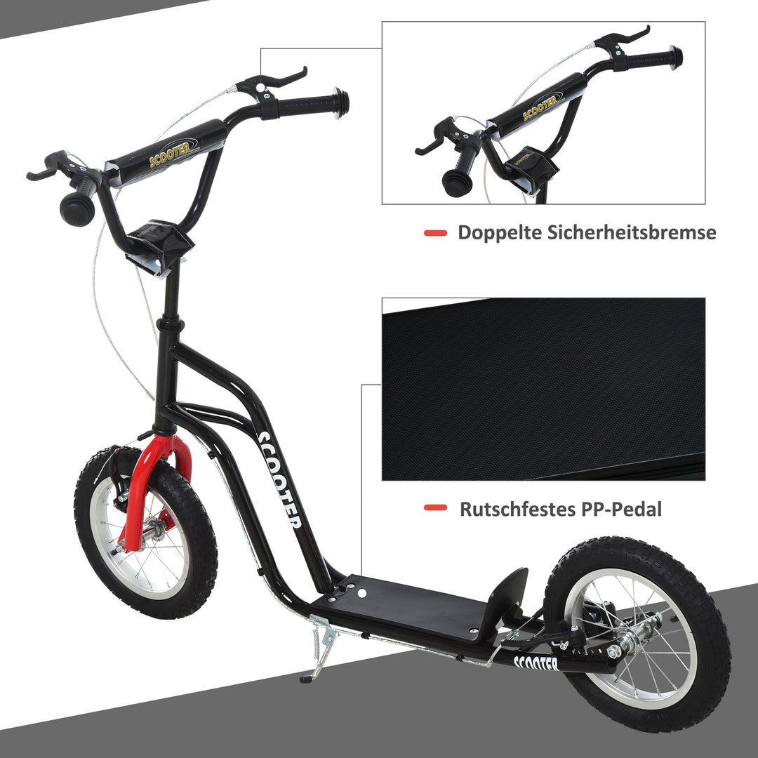 Børne scooter styr justerbart scooter kick scooter city scooter børne scooter kickboard med pneumatiske dæk 12 tommer fra 5 år sort 120 x 58 x 75-80 cm