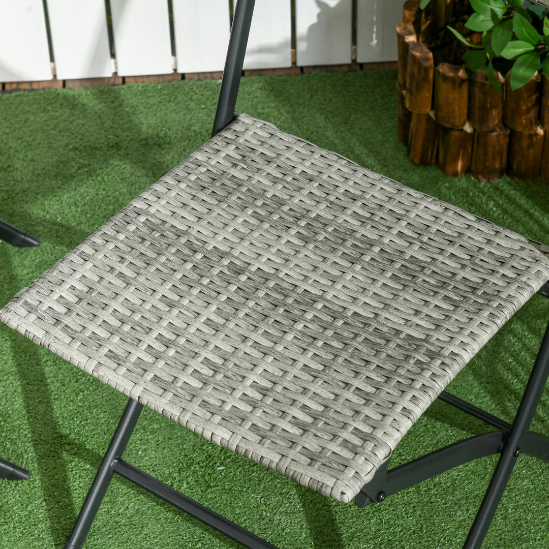 3-Delt havemøbelsæt, 2 klapstole, 1 klapbord, rattan-look, metalstel, lysegrå