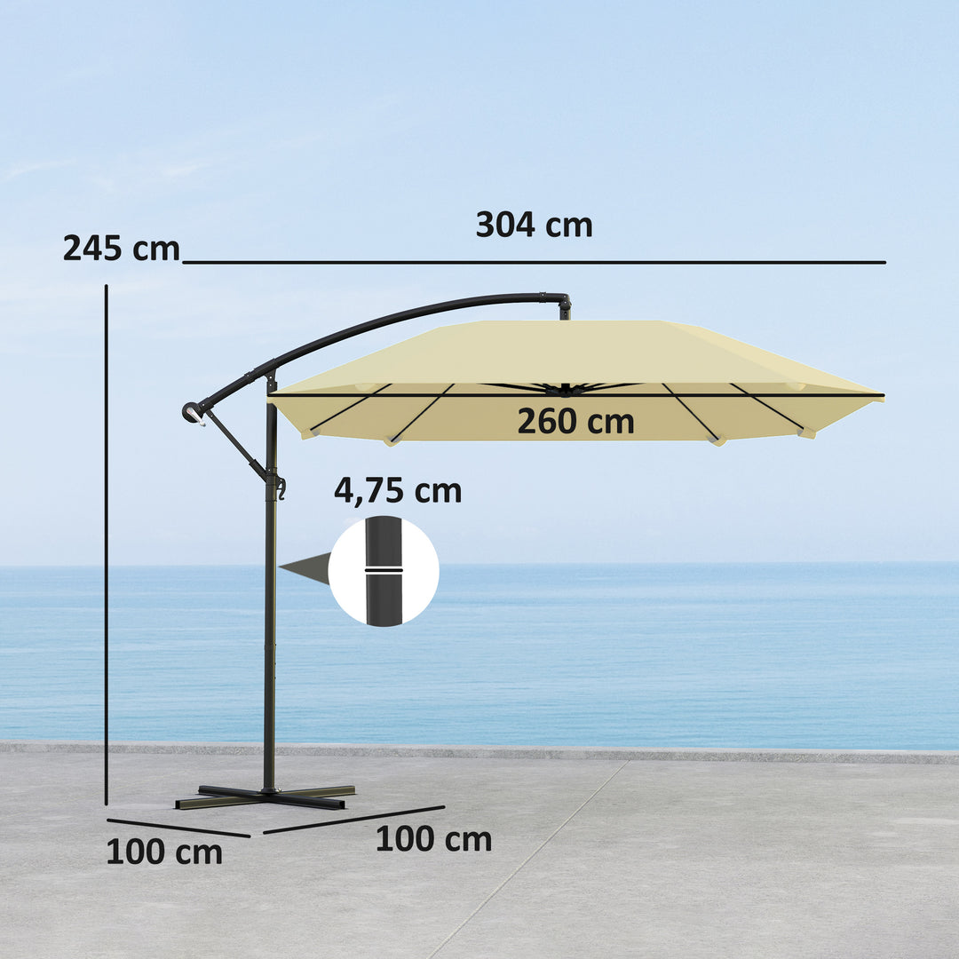 Cantilever paraply aluminium ø 260 cm parasol, vandtæt paraply med håndsving og stativ, håndsving, beige