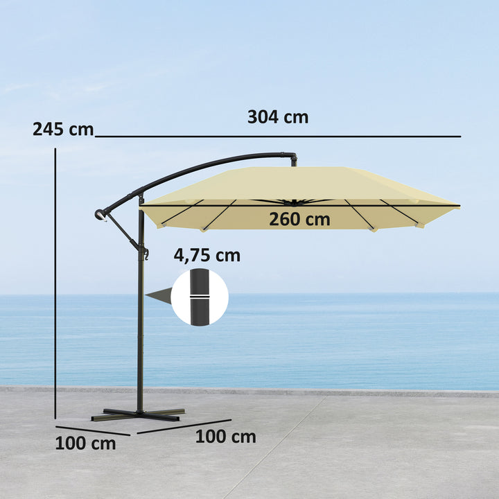 Cantilever paraply aluminium ø 260 cm parasol, vandtæt paraply med håndsving og stativ, håndsving, beige