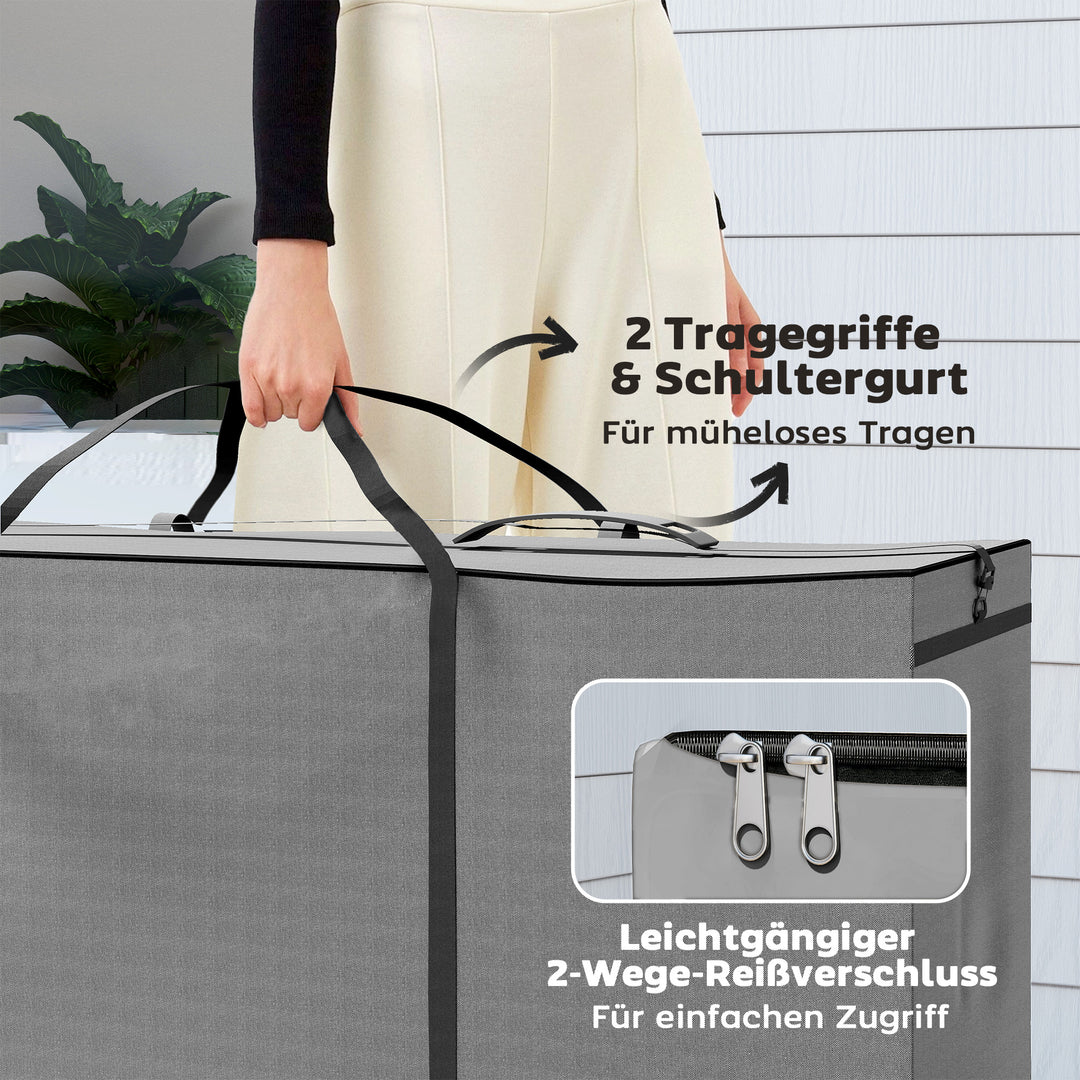 Opbevaringstaske til havehynder, hyndepose, beskyttelsesbetræk med bærehåndtag, lynlås, 200 x 60 x 75 cm, lysegrå