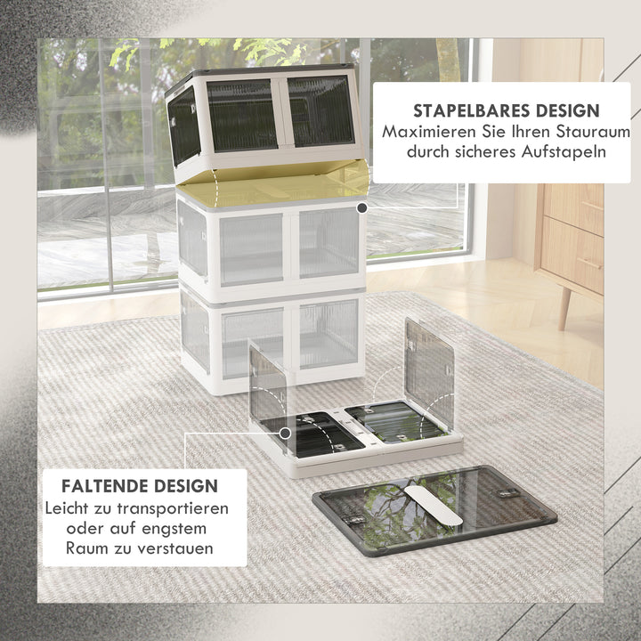 Opbevaringskasse, sammenklappelig opbevaringskurv med støvdæksel, 60 cm x 42 cm x 34 cm, hvid + grå