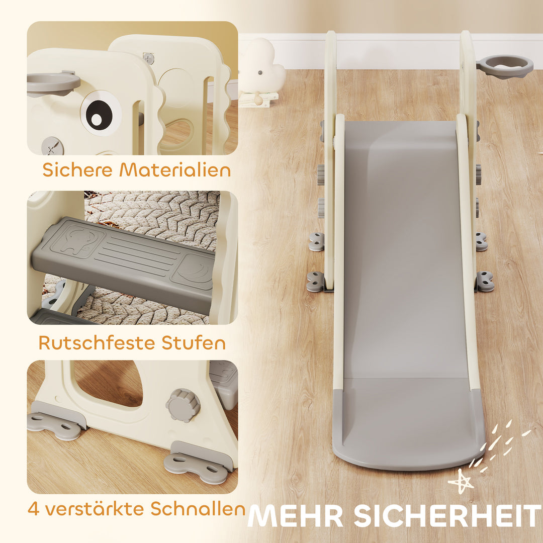 3-i-1 børnerutsjebane med klatrestativ, basketballkurv, bold, foldbar indendørs småbørnsrutsjebane til børn 2-5 år