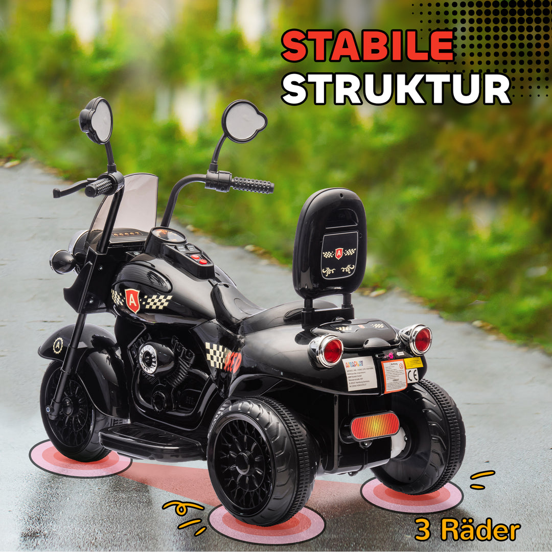 Elektrisk børnemotorcykel, 3-5 km/t, chopper, lys og musik, til børn 3-6 år, sort