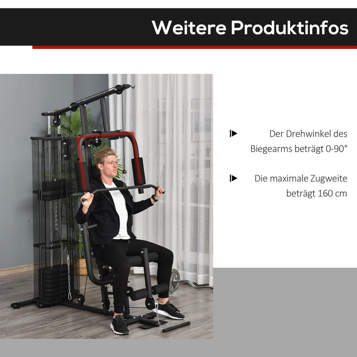 Power station fitness station fitnessudstyr multifunktionsstyrketræning multistation træningsstation med lat pulldown butterfly bar 45kg vægte reb, fitnessudstyr til hjemmet sort