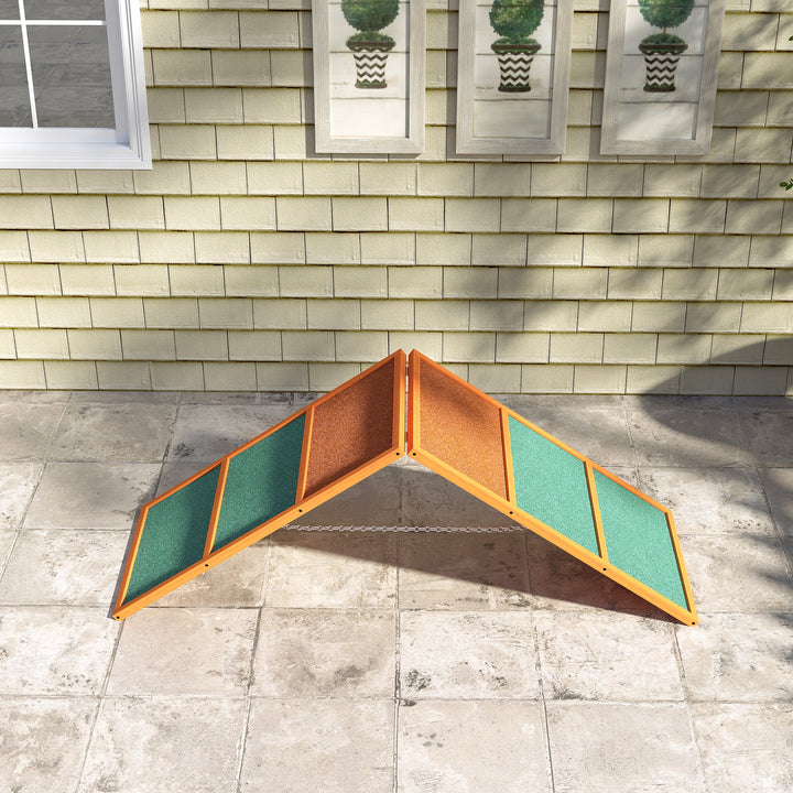 Agility hunderampe, sammenklappelig, justerbar højde, skridsikker, grantræ, op til 40 kg, 173 x 59 x 66 cm, orange/grøn