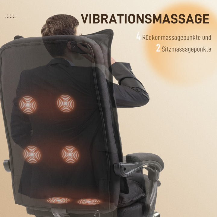 Kontorstol med massagefunktion, ergonomisk skrivebordsstol med lænefunktion og drejefunktion, med fodstøtte, sort