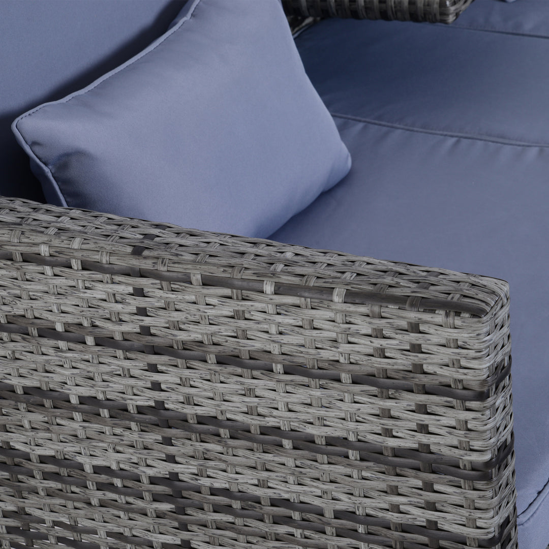 Havemøbler, 3-delt siddegruppe, udendørs sofa, 2 taburetter, 2-5 personer, sædehynder, rattan-look, grå