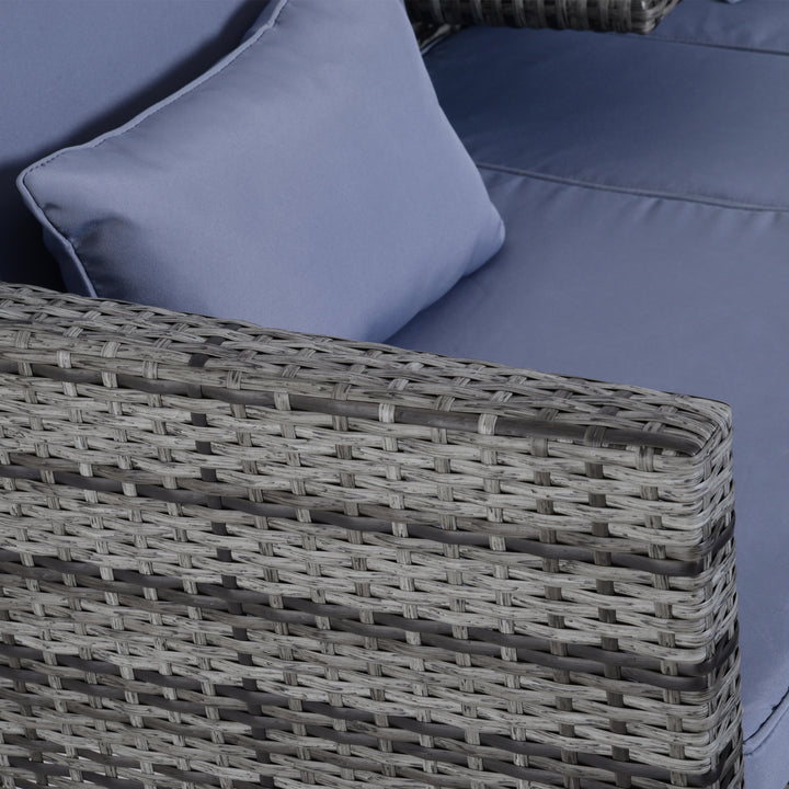 Havemøbler, 3-delt siddegruppe, udendørs sofa, 2 taburetter, 2-5 personer, sædehynder, rattan-look, grå