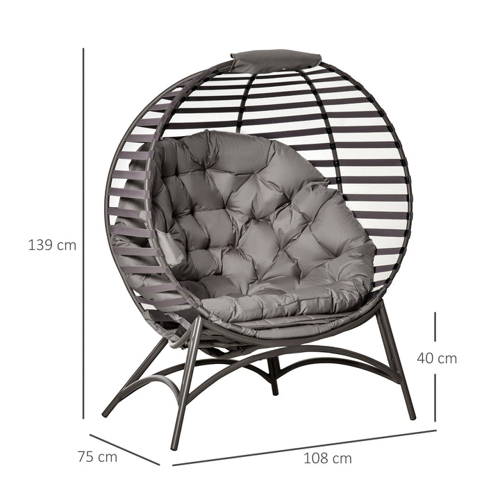 Papasan stol, havestol, 2-delt kurvestol med hynde, oval loungestol, foldbar, til altan, terrasse, udendørs/indendørs brug, sandbrun, stål, 118 x 75 x 139 cm