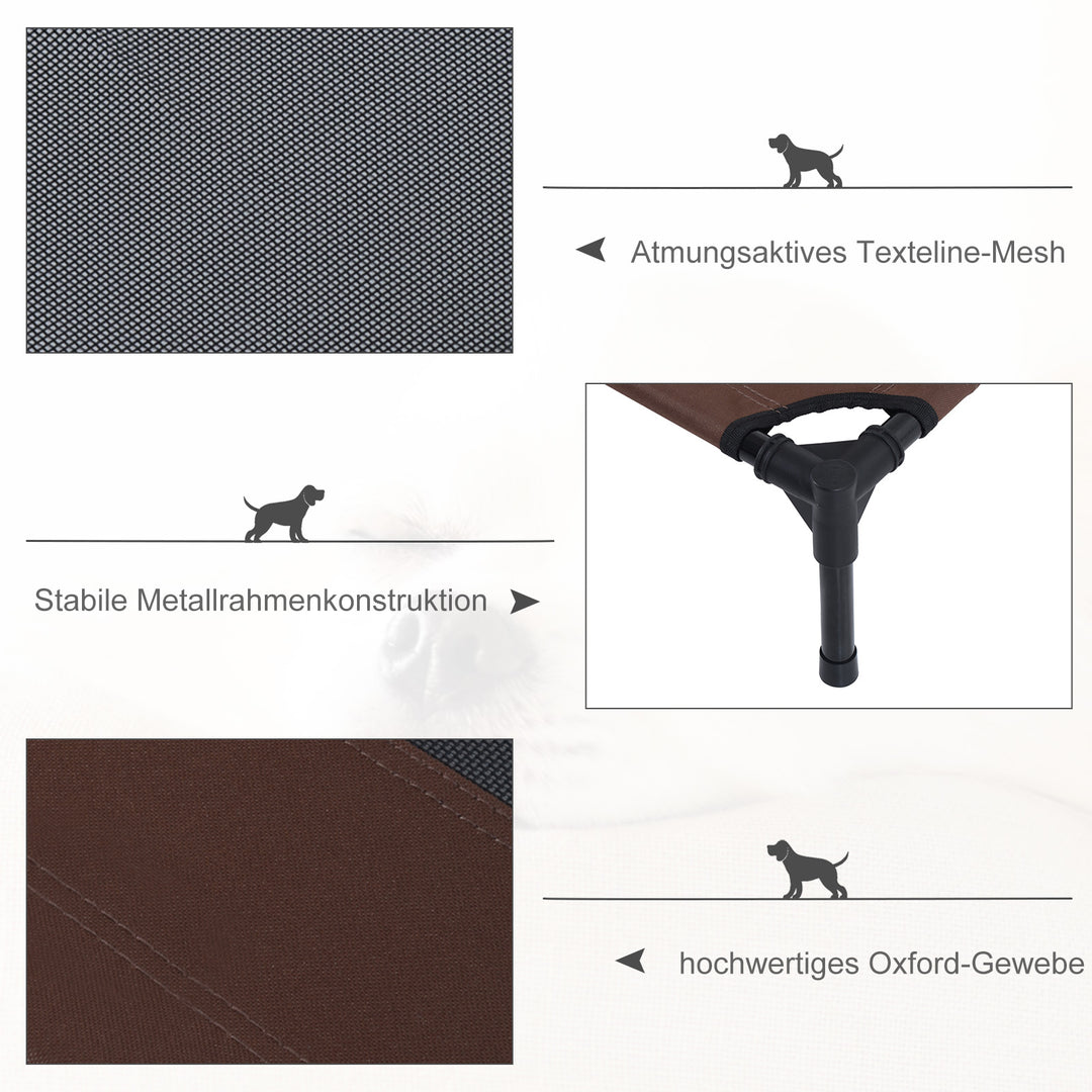 Udendørs hundeseng, kølende kæledyrsseng til store hunde, hævet hundeseng med robust metalramme, åndbart net til udendørs have, 92 x 76 x 18 cm, kaffebrun