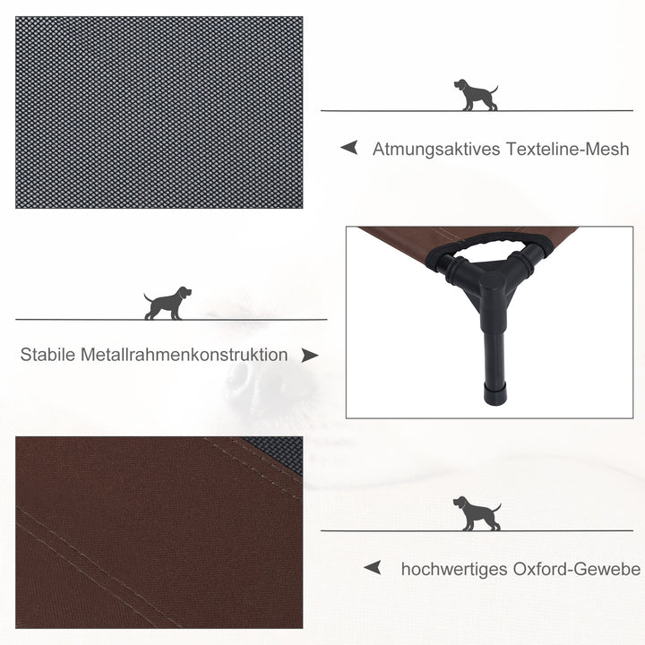 Udendørs hundeseng, kølende kæledyrsseng til store hunde, hævet hundeseng med robust metalramme, åndbart net til udendørs have, 92 x 76 x 18 cm, kaffebrun