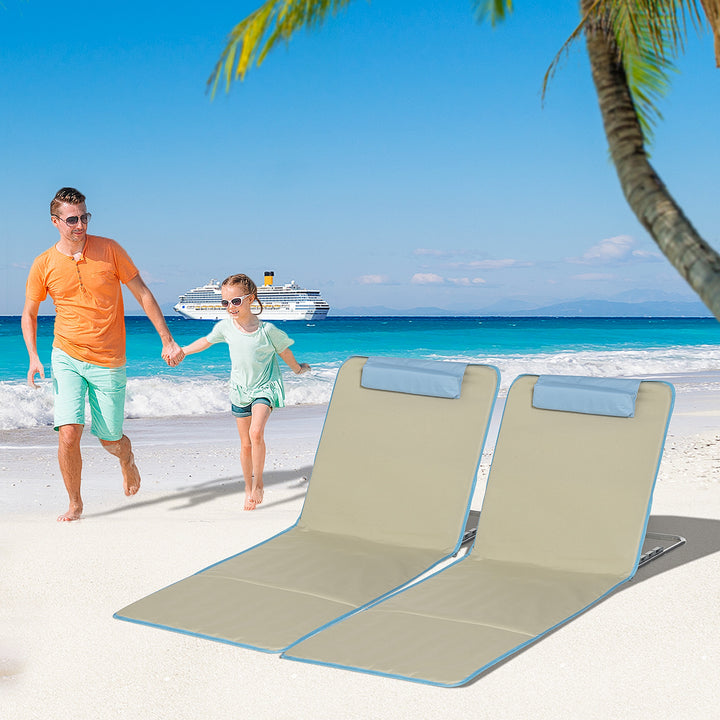 Sæt med 2 strandmåtter, justerbare, foldbare, 124L x 53B x 37-50H cm, beige