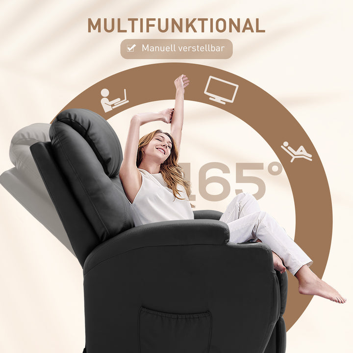 Massagestol elektrisk afslappende stool tv stool massagefunktion lænefunktion tv stool med 2 sidelommer og kopholder kunstlæder sort 82 x 97 x 110 cm