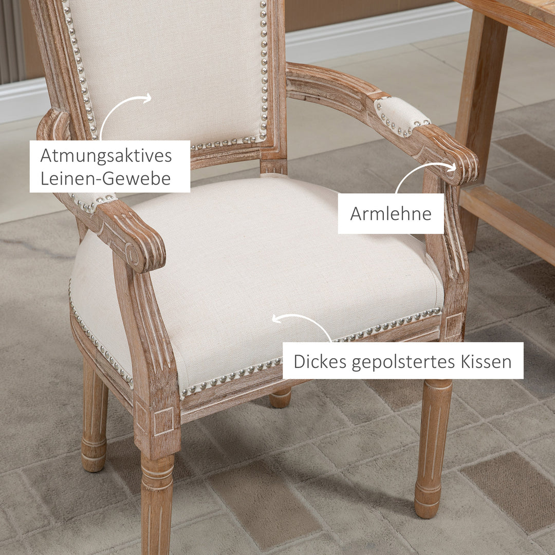 Spisebordsstol, køkkenstol, nittedekoration, fransk landstil, gummitræ, cremehvid, 59 x 63,5 x 96 cm