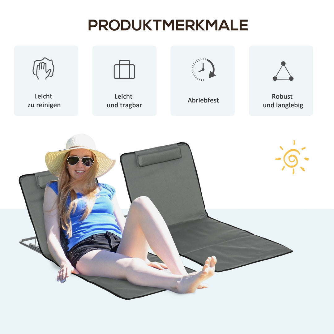 Sæt med 2 strandmåtter, justerbare, foldbare, 124L x 53B x 37-50H cm, grå