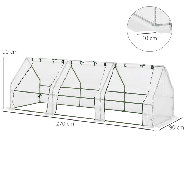 Drivhus med 3 rullevinduer, PE-netfilm, stålfoliedrivhus, drivhus til altan, have, tomathus 270x90x90cm, tomatdrivhus til grøntsager, blomster, planter, hvid