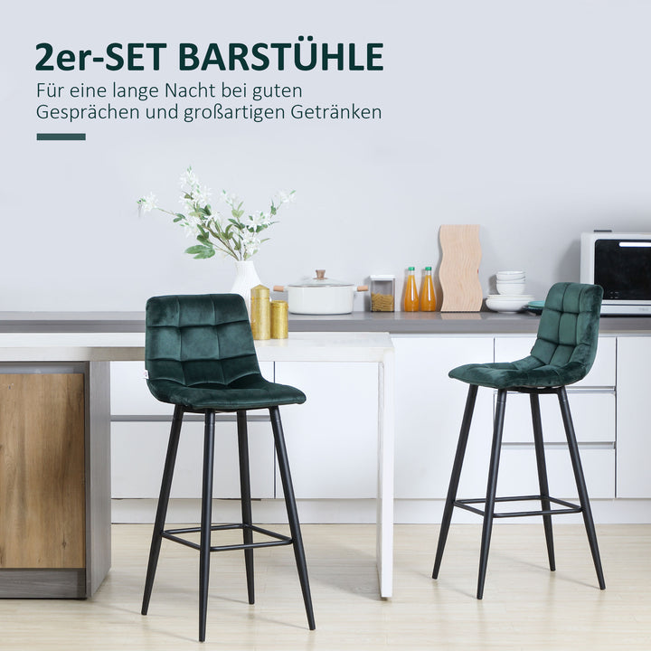 Barstolsæt med 2, moderne design, blødt sæde, stålstel, 42 x 47 x 105 cm, grøn