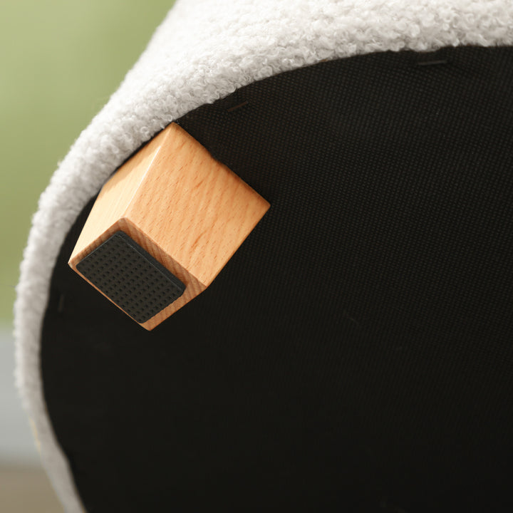 Opbevaringsskammel, skammel med låg, rund fodskammel, opbevaringskasse, med træben, hvid