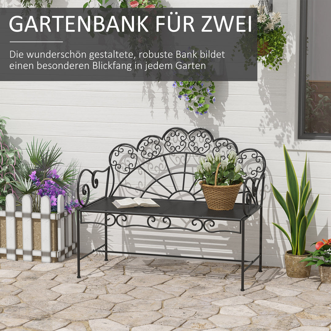 2-personers havebænk, robust, rustfri parkbænk, havemøbler til terrasse, have og generelle udendørsområder, 107 cm x 55,5 cm x 90,5 cm, sort