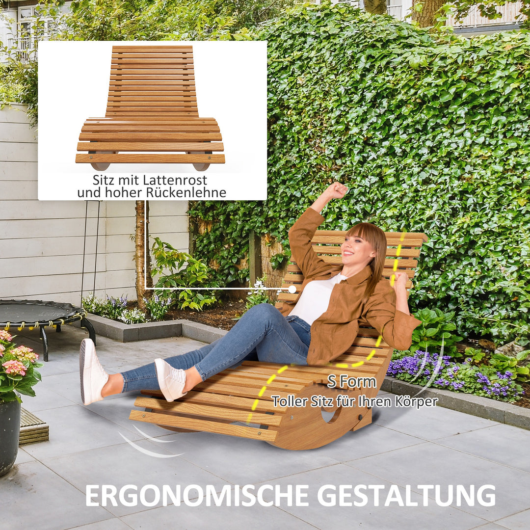 Udendørs gyngestol, høj ryg, justerbar base, fyrretræ, 130 x 60 x 60 cm, lysebrun
