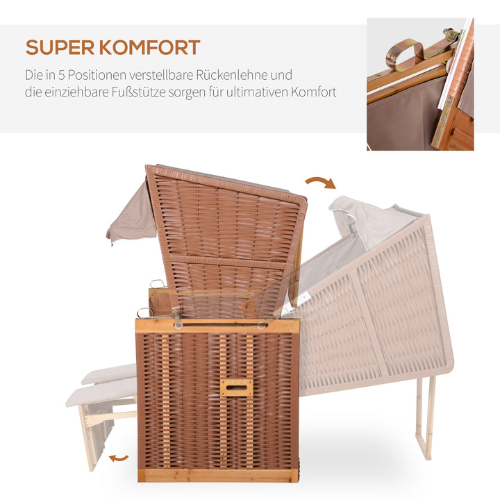 Strandstol til 2 personer med lænestol, beige, 118 x 79 x 160 cm