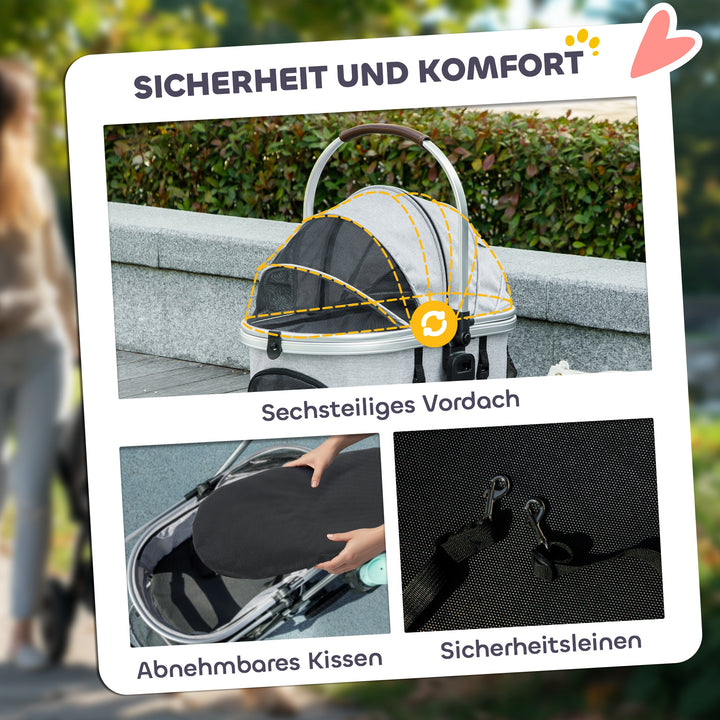 Hundeklapvogn 3 i 1 hundeklapvogn sammenklappelig til katte op til 10 kg katteklapvogn med pude kopholder lysegrå