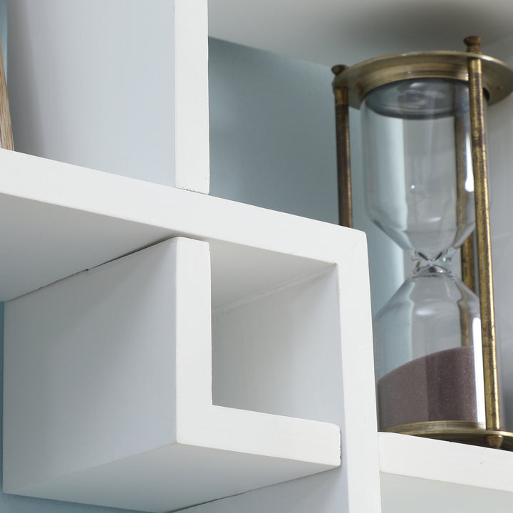 Væghylde, svævende hylde, 5 hylder, massivt træ, hvid