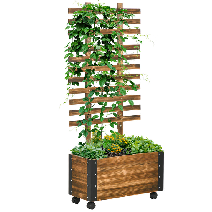 Højbed med espalier, 4 hjul, behandlet massivt træ, 65 cm x 31 cm x 147 cm, sort + brun