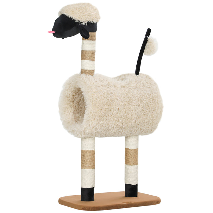 Kradsetræ i fåredesign med kradsetræ, tunnel og legetøj, 98 cm, lysebrun