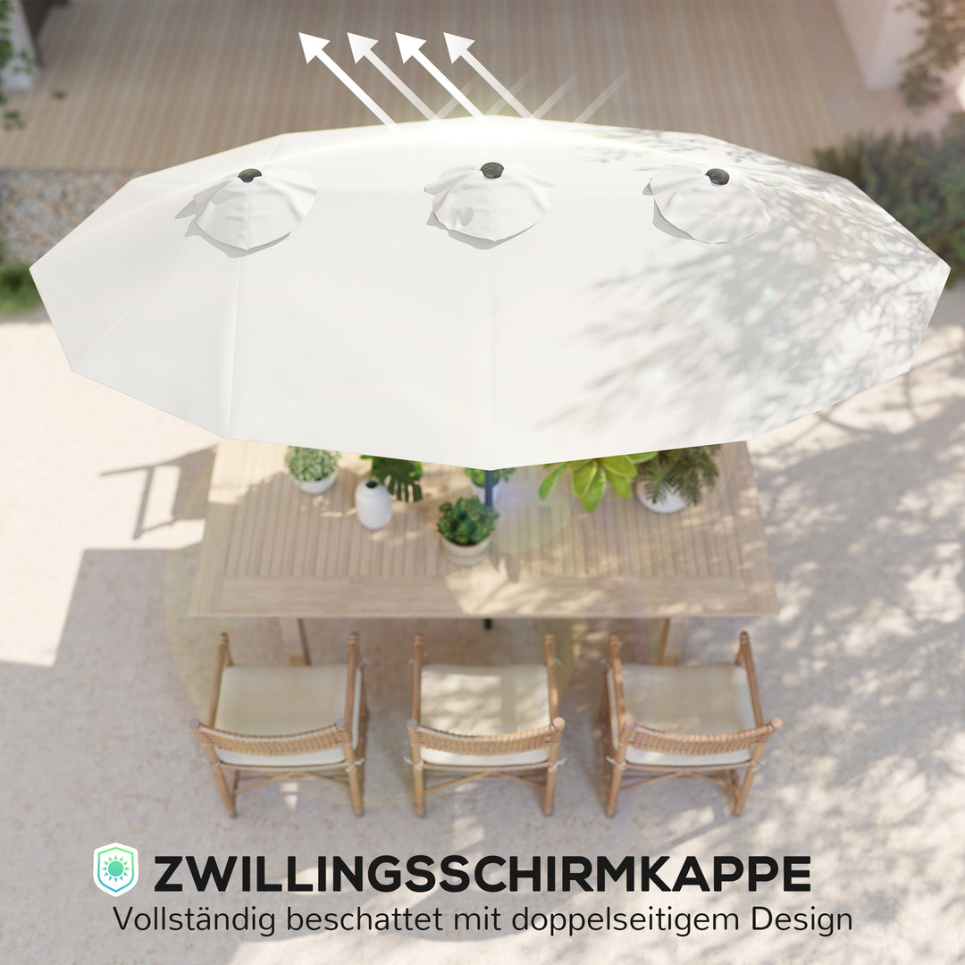 Parasol, haveparasol, vipbar, med håndsving, vindfang, polyester+stål, cremehvid, 295 x 152 cm