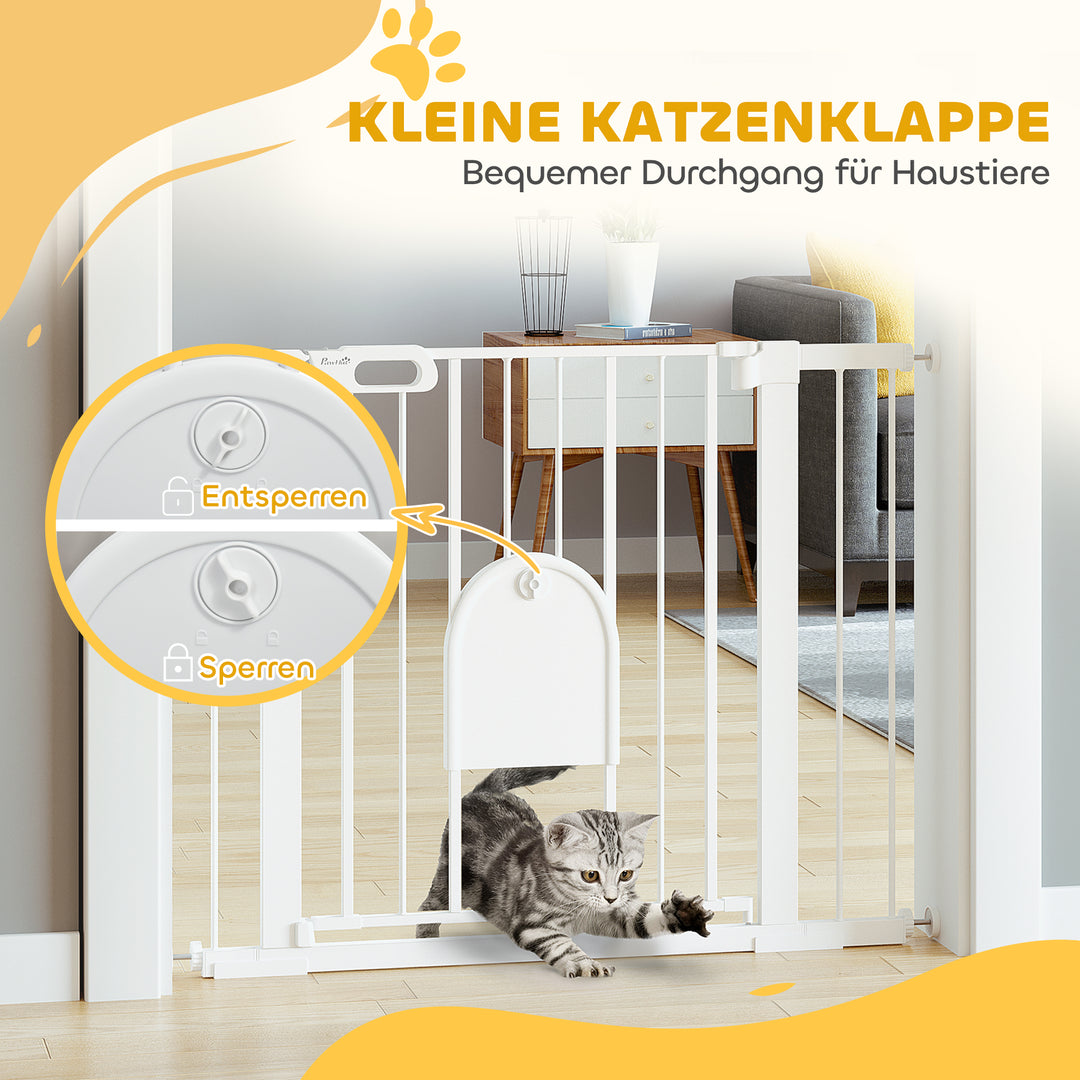 Justerbar kæledyrsbarrier med lille dør, stål, plastik, hvid