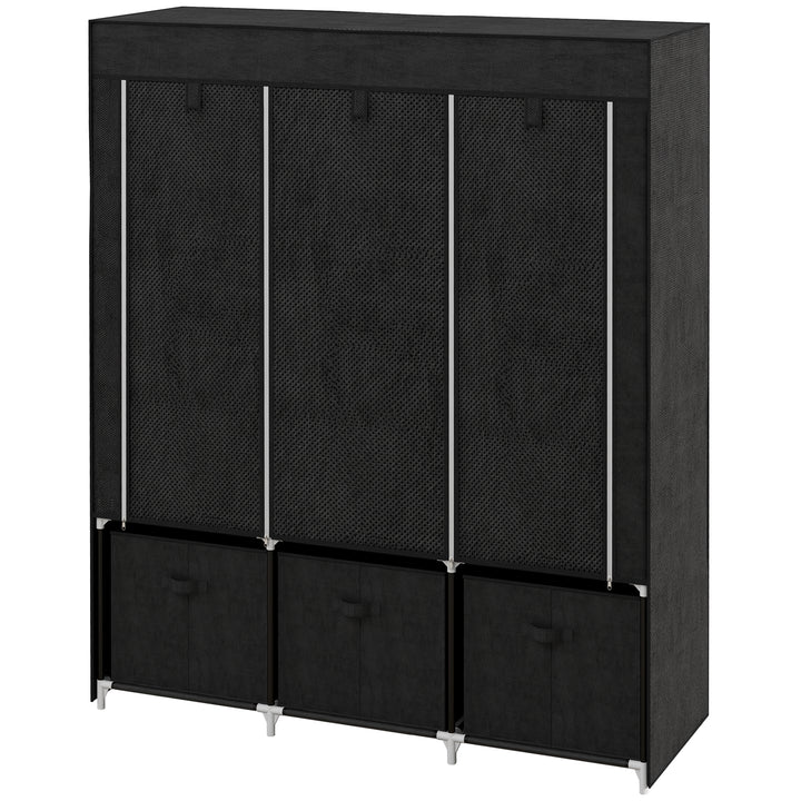 Stofgarderobe lavet af non-woven materiale, sammenklappelig garderobe, inklusive 3 skuffer, 125 cm x 43 cm x 162,5 cm, sort