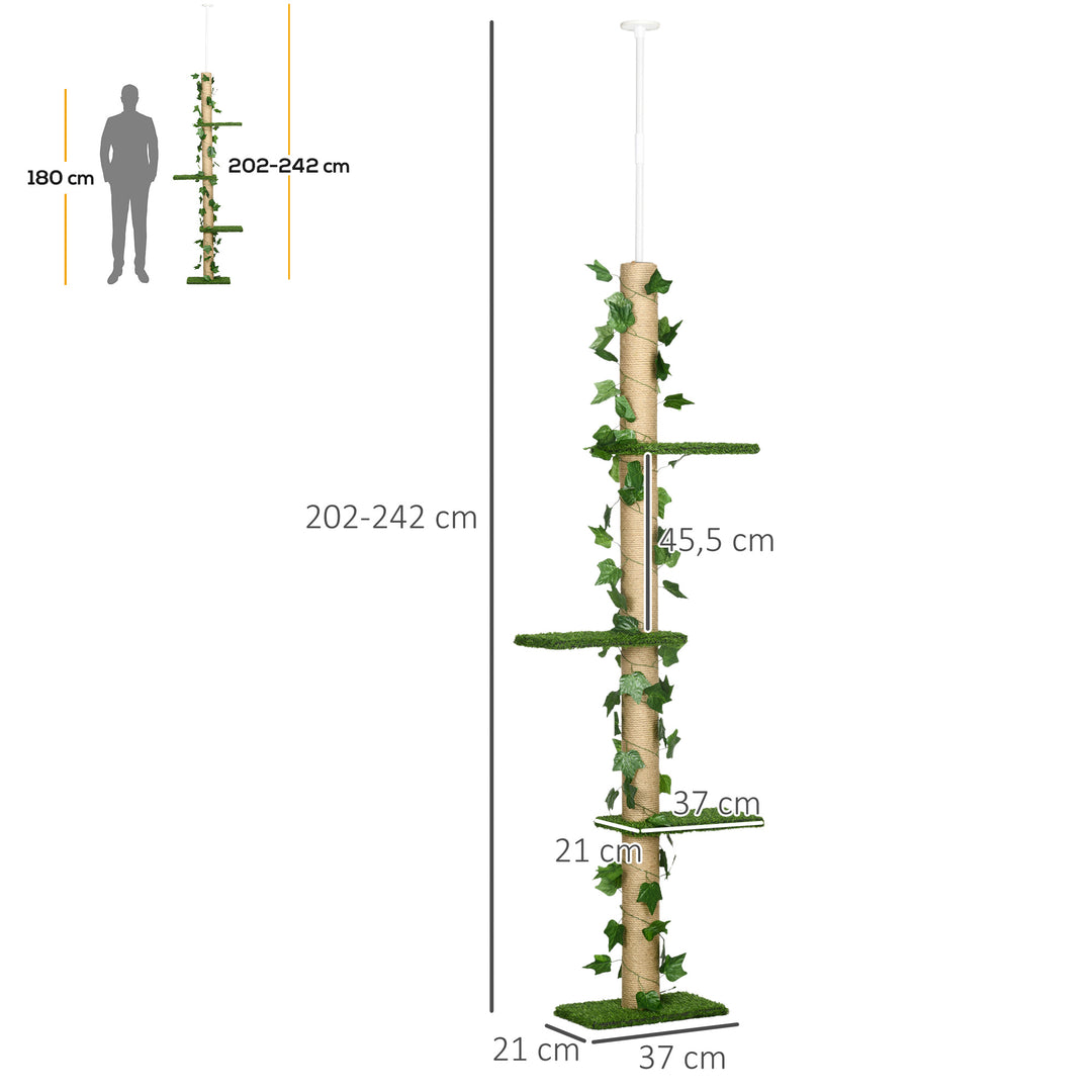 Kradsetræ, højdejusterbart 202-242 cm, skridsikkert, jute rebstolper, spånplade, grøn/gul