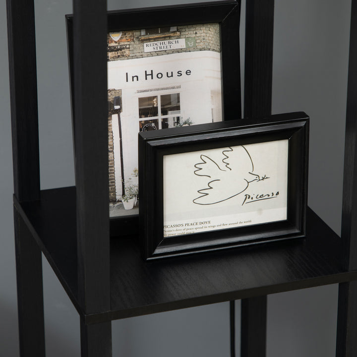 Gulvlampe i moderne design, 2 hylder, trækkædeafbryder, 26 cm x 26 cm x 156 cm, sort + hvid