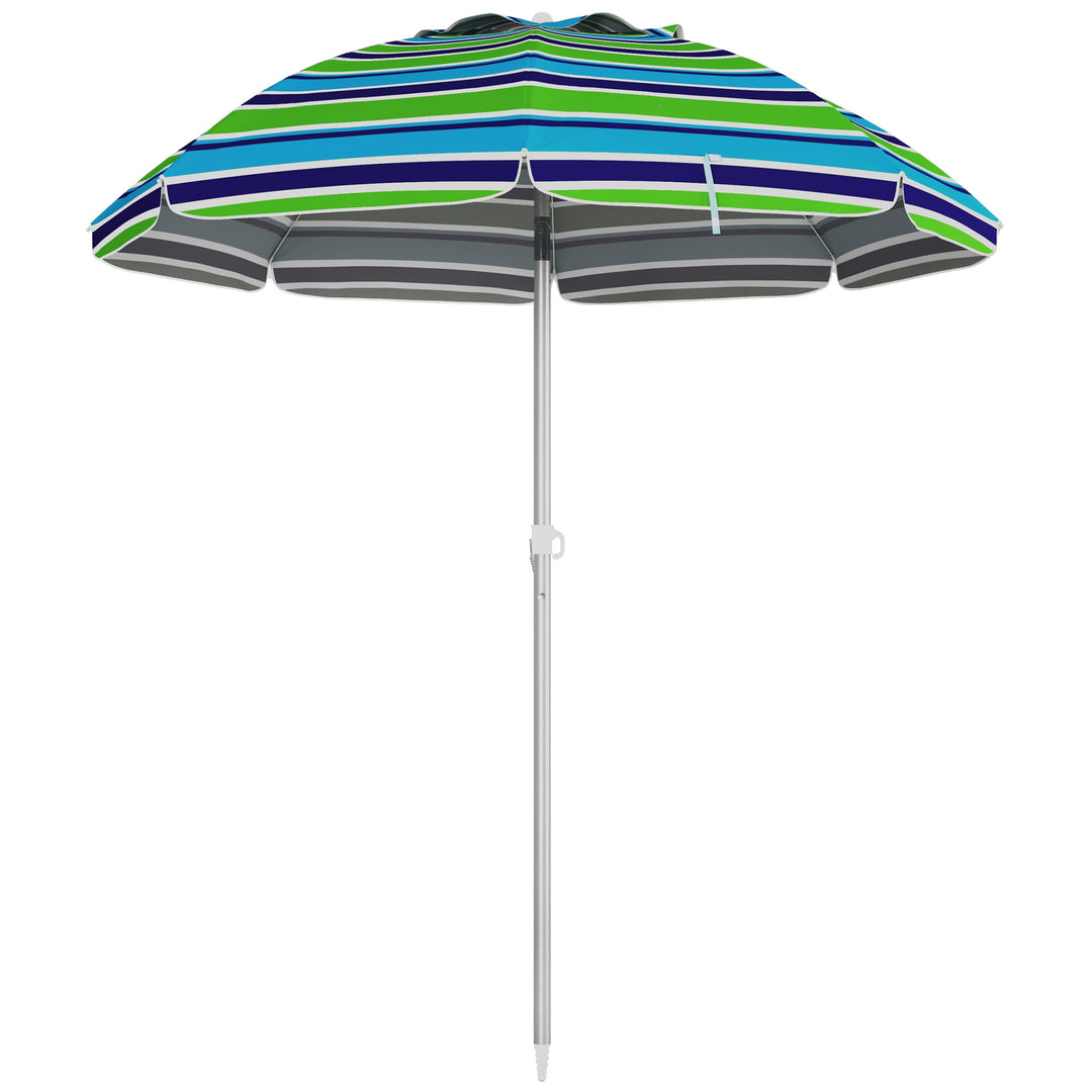 Strandparasol Ø178 cm UV40+ vindtæt, stabil, højdejusterbar strandparasol med vippefunktion, ventilation, taske, flerfarvet