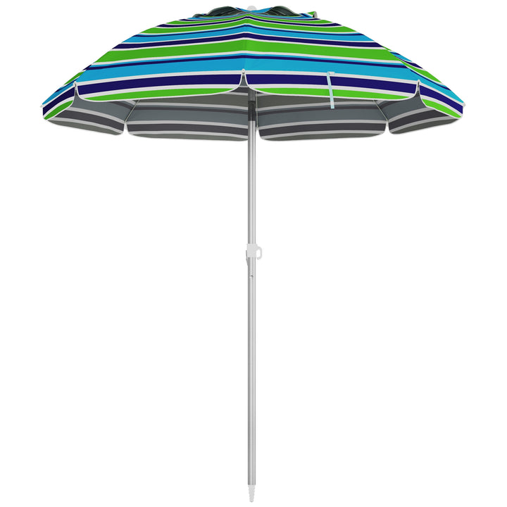 Strandparasol Ø178 cm UV40+ vindtæt, stabil, højdejusterbar strandparasol med vippefunktion, ventilation, taske, flerfarvet