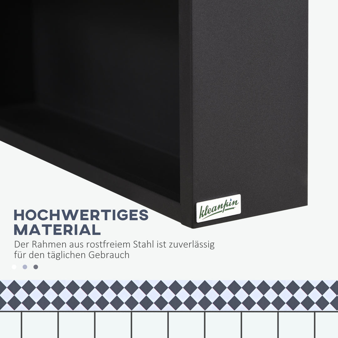 Spejlskab, 2 indvendige hylder, åben hylde, stålkabinet, sort, 46 x 13,5 x 58 cm