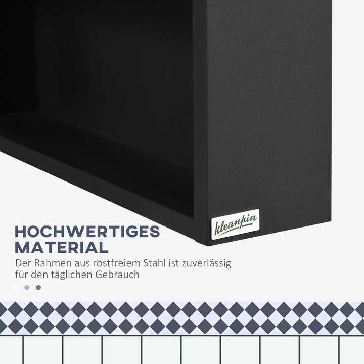 Spejlskab, 2 indvendige hylder, åben hylde, stålkabinet, sort, 46 x 13,5 x 58 cm