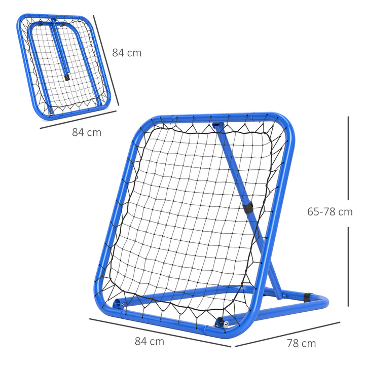 Fodbold reboundernet, foldbart, rebound wall, justerbar i 5 niveauer, metal, 78 x 84 x 65-78 cm, blå