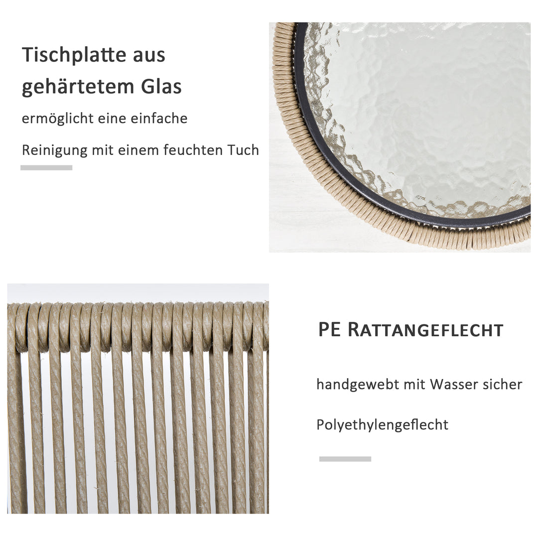 3-delt siddesæt, 2 stole, sidebord, sæde- og ryghynder, bordplade af hærdet glas, syntetisk rattan, grå