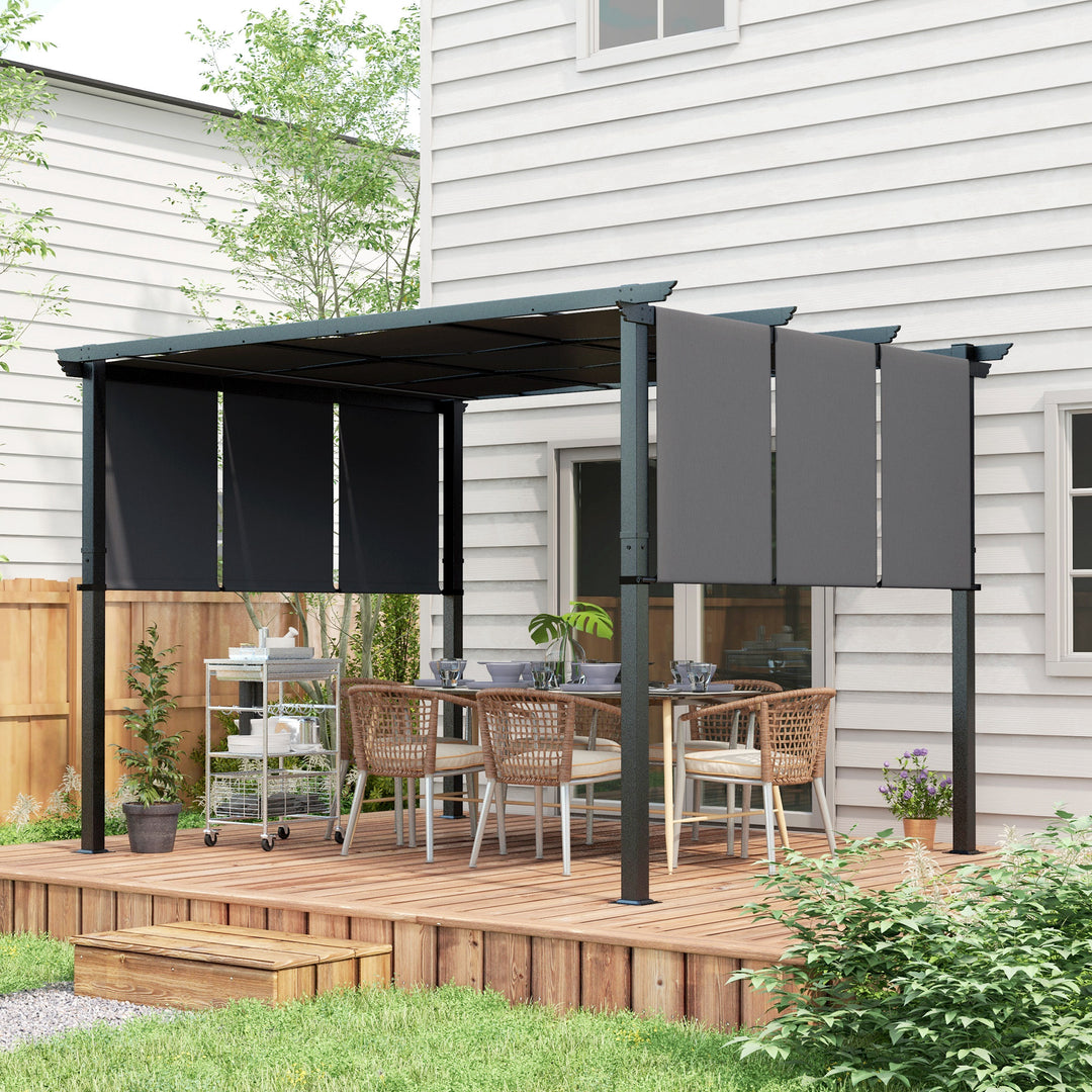Markise/solsejl. Pergola, vejrbestandig, inklusive monteringsbeslag, 3 x 3,5 m, mørkegrå.