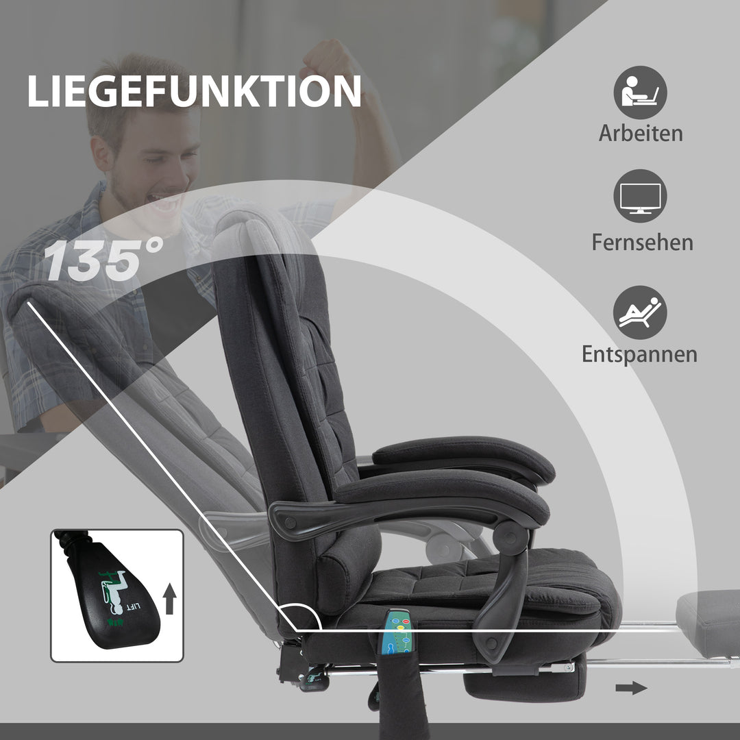 Kontorstol med massagefunktion, ergonomisk skrivebordsstol med lænefunktion og varmefunktion, højdejusterbar, sort