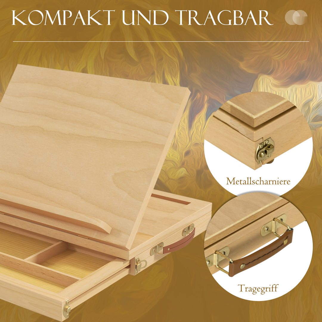 Bordstaffeli, lille staffeli, 1 skuffe, 3 rum, massivt træ, natur