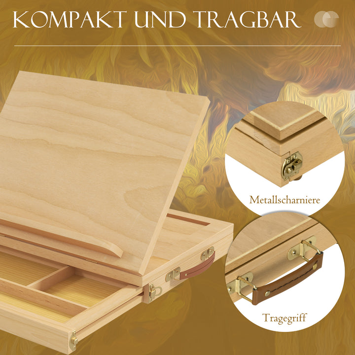 Bordstaffeli, lille staffeli, 1 skuffe, 3 rum, massivt træ, natur