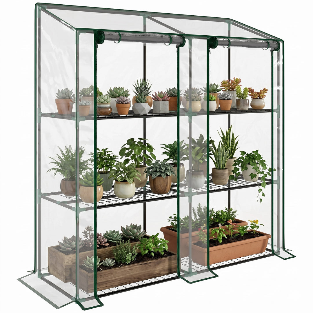 Drivhus, hylder, dobbeltdøre, 143 x 46 x 151 cm, transparent