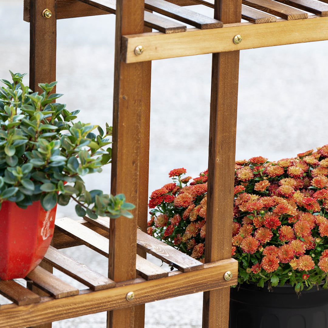 Blomsterstativ, plantehylde, 6 etager, fire-etagers blomsterreol, blomsterstige, massivt træ, forkullet, 98 x 28 x 96,5 cm